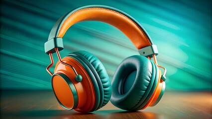 Vibrant Teal and Orange Headphones with Colorful Background