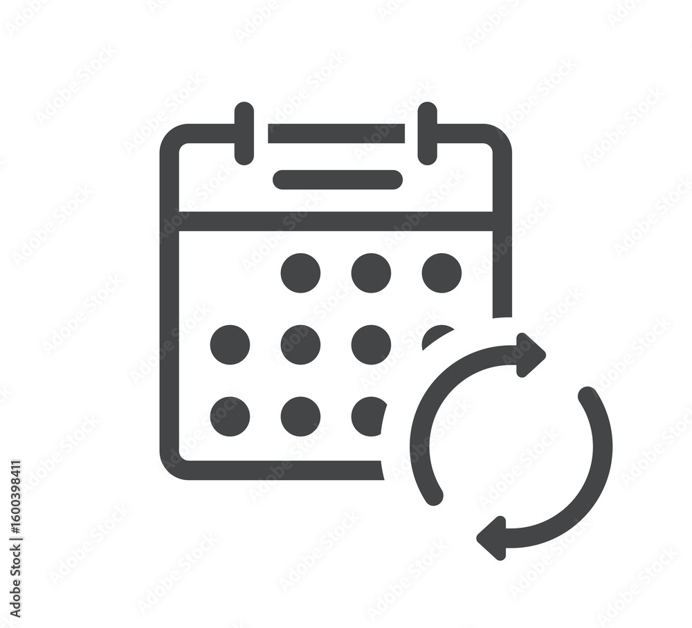 Poster refresh calendar date simple line stroke icon vector graphic, linear tin outline agenda reschedule u