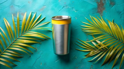 Vibrant Turquoise Travel Mug in Tropical Summer Scene