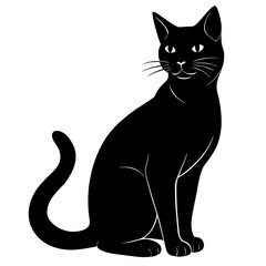 Elegant Black Cat Sitting Upright in Silhouette Style