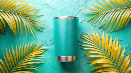 Vibrant Turquoise Tumbler with Tropical Summer Vibe
