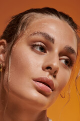 Captivating summer vibes with a radiant young woman in a studio setting