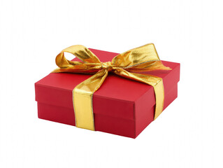 Exquisite red gift box with golden ribbon conveying celebration and elegance, presented on transparent background
