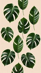 Phone screensaver Pattern of tropical monstera leaves on beige background