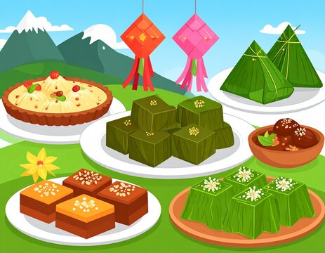 vector illustration of a set of traditional  kuih muih