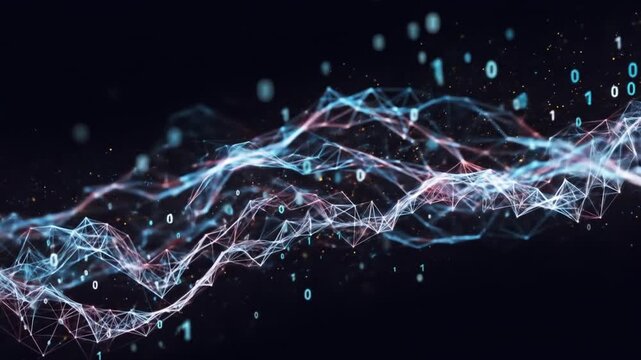 Abstract Digital Wave with Binary Code Particles