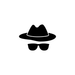 Vector icon representing incognito or private browsing mode with a hat and sunglasses