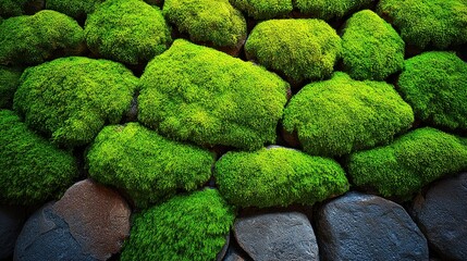 Lush green moss clinging to stones.