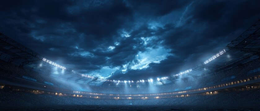 Night Stadium Under Stormy Sky