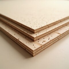 Perforated plywood sheets stacked in close-up view, realistic style, construction, acoustic and interior design material concept &mdash; Natural Plywood, Interior & Furniture Use