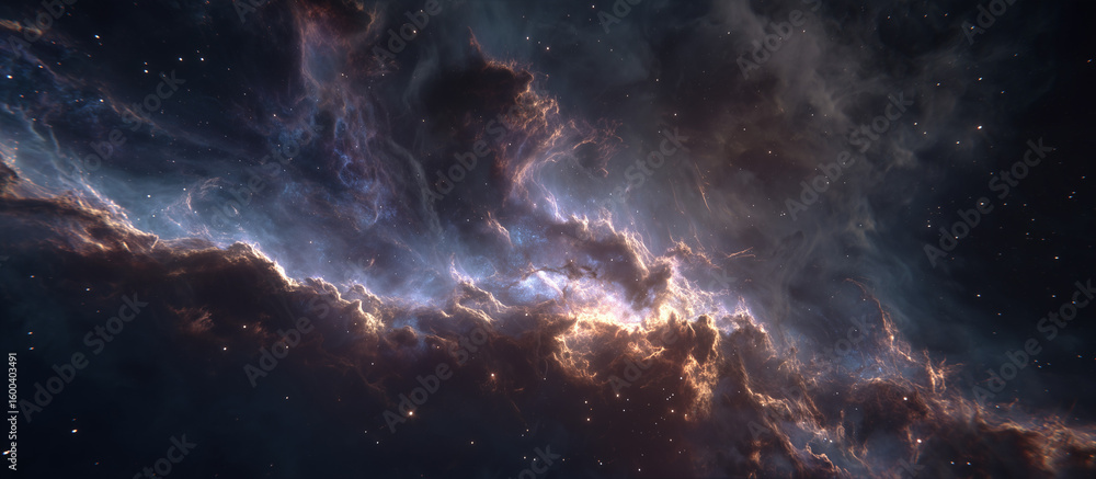 Poster a colorful frame with a star in the center and other stars surrounding it.a nebula in space, centere