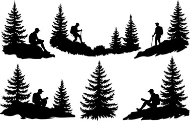  hiking, man  mountains, nature, forest,  vector bundle