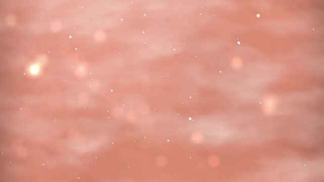 Flying particle smoke enhances the abstract dark slamon background with blurred lights and white dots.