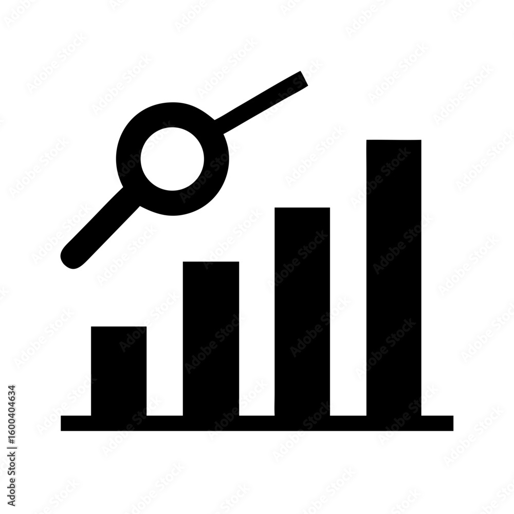 Poster analyzing growth chart with magnifying glass for data analysis and business intelligence insights an