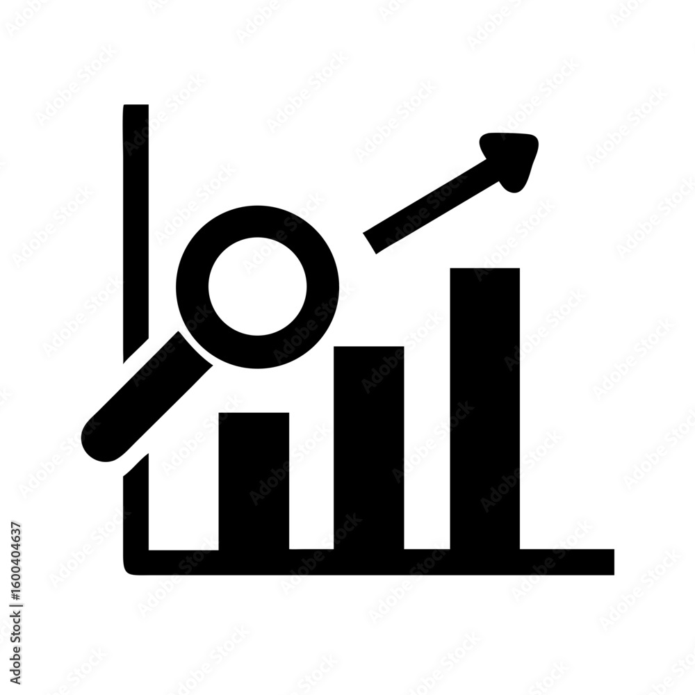 Aufkleber growth analysis with magnifying glass and upward arrow business chart and graph icon for data review