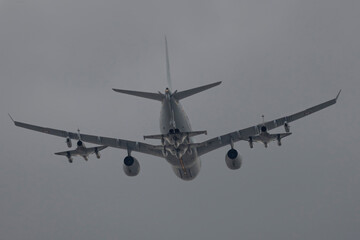 Paris, France - 07 14 2025: Air show of July 14. military planes flying above the district of La Defense