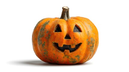 A small, carved pumpkin with a jack-o'-lantern face.