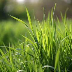 Fototapeta premium Lush, vibrant green grass texture forming a seamless pattern.