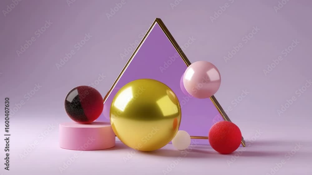 Poster A collection of shiny, colorful balls arranged in a triangular formation. The balls are of different sizes and colors, creating a visually appealing and dynamic display