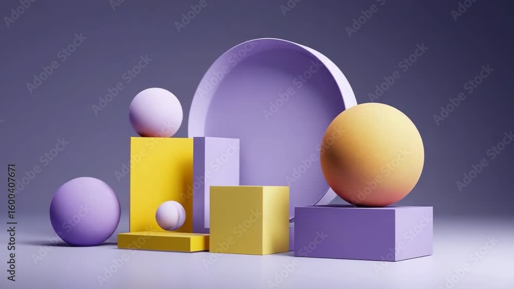 Poster a collection of colorful balls and cubes arranged on a table. the balls are of different sizes and c