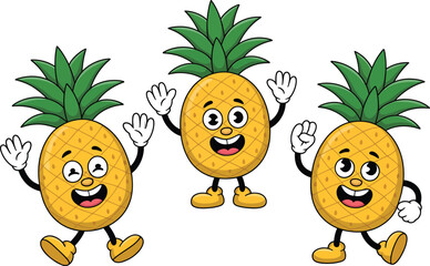 Funny cartoon fruit characters with smiling faces in a colorful illustrated set perfect for kids and playful designs
