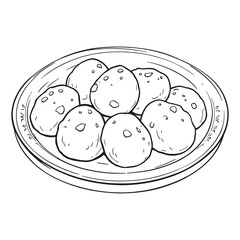 Plate of Laddu line art; sweet delicious traditional Indian dessert