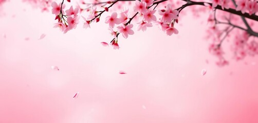 Fototapeta premium Soft pink gradient background, cherry blossom petals falling, art, texture