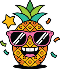 "Cool Cartoon Pineapple with Sunglasses – Fun Tropical Fruit Character in Playful Style"