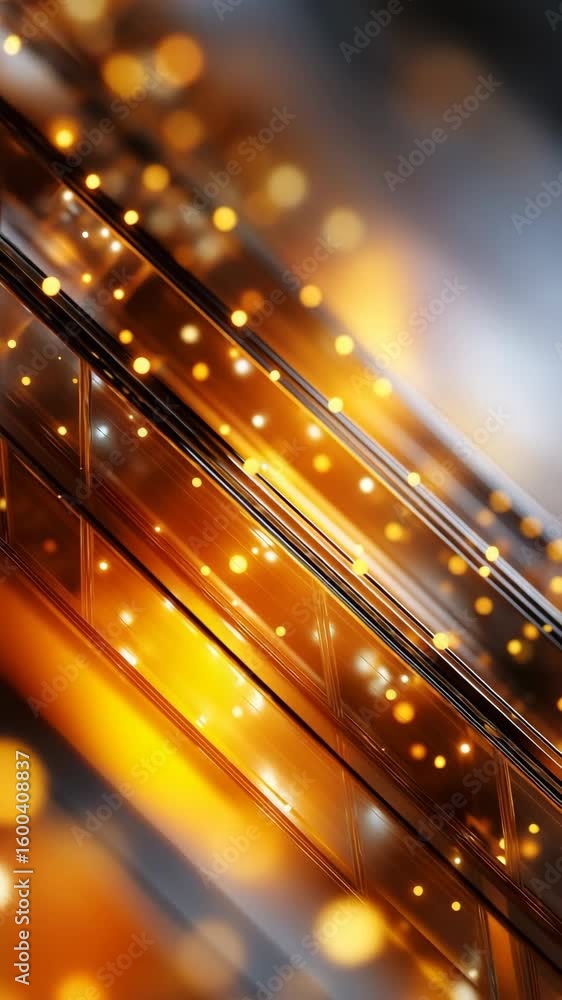 Poster a series of bright orange and yellow lights are reflected in a window. the lights are arranged in a 