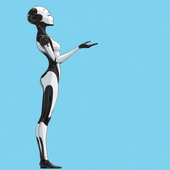 A Futuristic Female Robot Figure With Open Hands On Display
