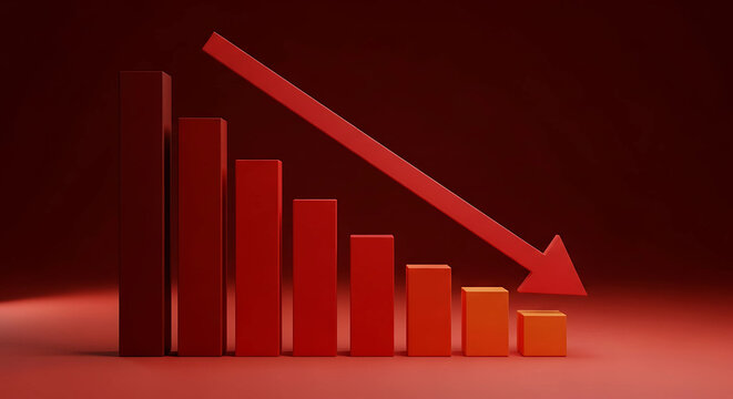 A red graph with a downward arrow indicates a decline in the market or financial loss