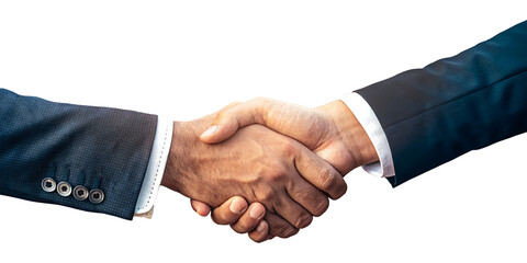 Confident business partners sealing a crucial deal with a firm handshake signifying trust and success in modern commerce.