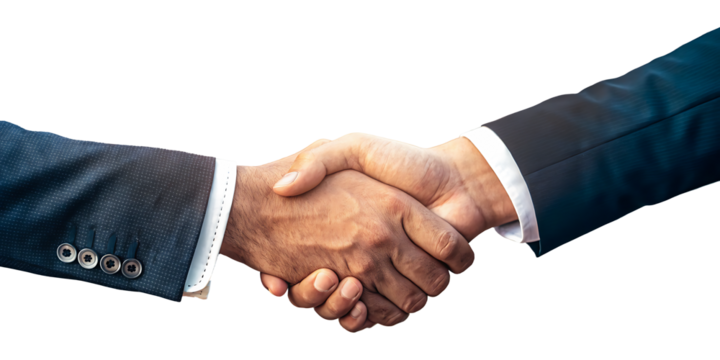Confident business partners sealing a crucial deal with a firm handshake signifying trust and success in modern commerce.