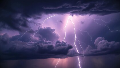 Dark stormy sky with powerful lightning bolts illuminating clouds,  electricity,   abstract