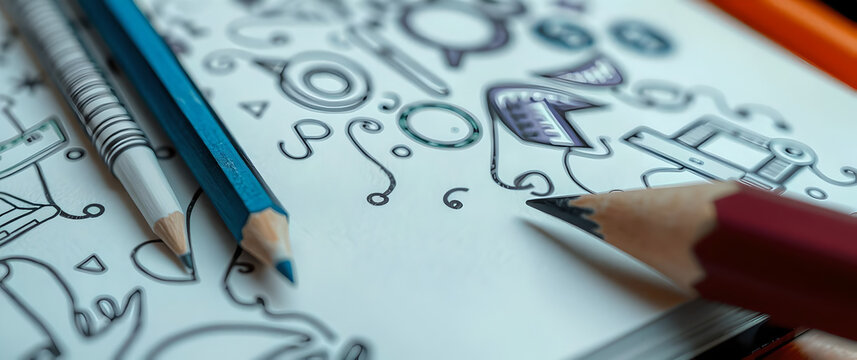 Creative Process: Hand Drawn Doodle Icons with Colored Pencils on Sketchbook