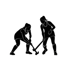 Female Field Hockey Players Silhouette: Intense Action & Teamwork Sport