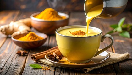 Golden turmeric drink poured into a cup