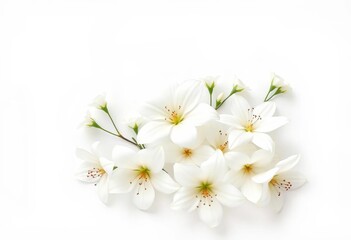 Elegant white blooms arranged in a minimalist composition against a pure white background, aesthetic, floral design