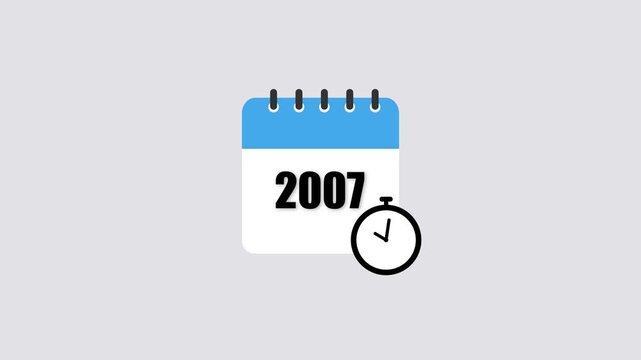 2001 to 2025 calendar page with time symbol animation isolated on Gray background