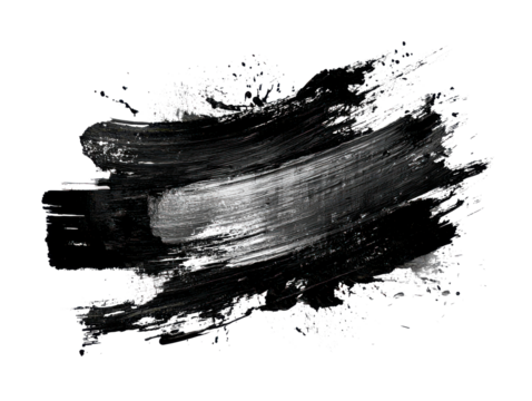 Abstract gunge black painted brush stroke. Transparent background