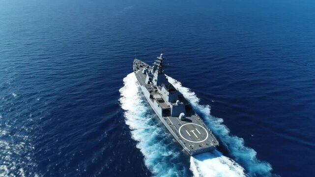 Navy ship sea, military navy ship sailing fast in deep blue ocean perfect for defense visuals maritime patrol and security operations concept international military footage