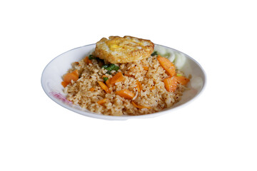 Vegetarian fried rice with fried egg, transparent background