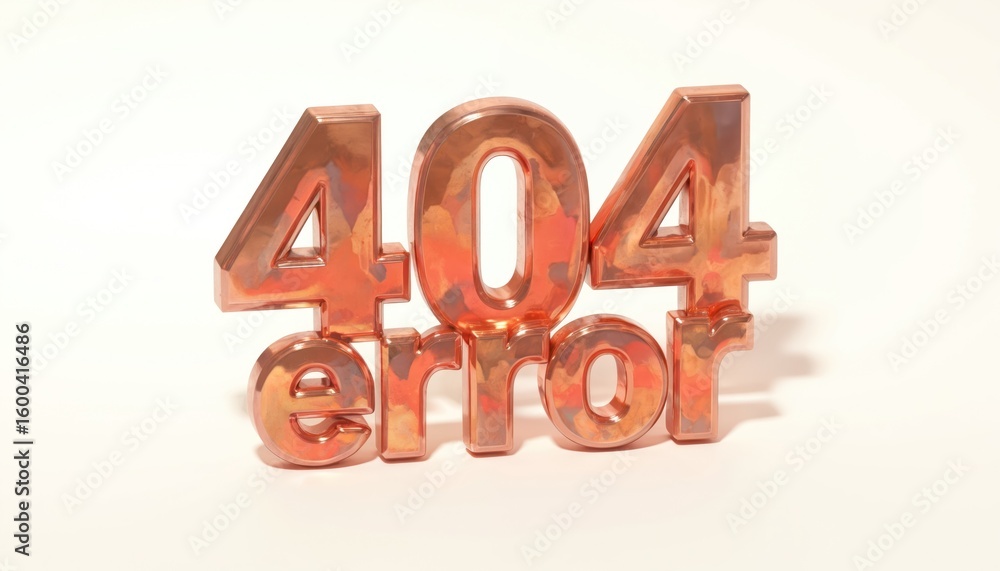Fototapete metallic 3d render of 404 error text in warm orange and gold hues. bold, shiny typography with a bru