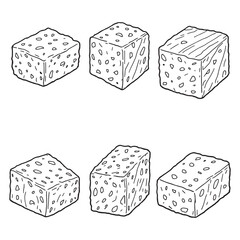 Salmon cubes raw diced salmon line art design