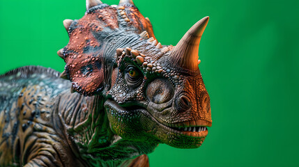 carnotaurus with short horns above on green screen background