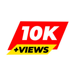 10K views badge png, milestone viral icon, red colour design, trending social tag,