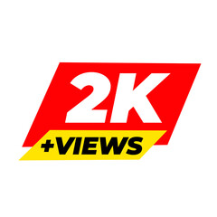 2K views viral badge png, milestone trending icon, red colour design, social tag,