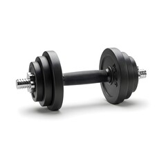 Fototapeta premium A single adjustable black dumbbell with textured grip isolated on white background