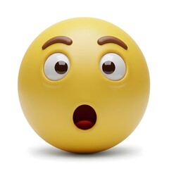 A surprised yellow emoji face with wide eyes and an open mouth isolated on white background