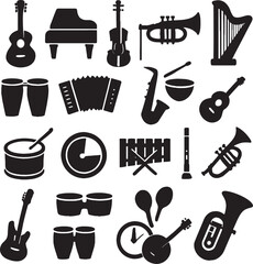 Silhouette Musical Instrument Collection – Minimalist Black Vector Icons for Music Design
